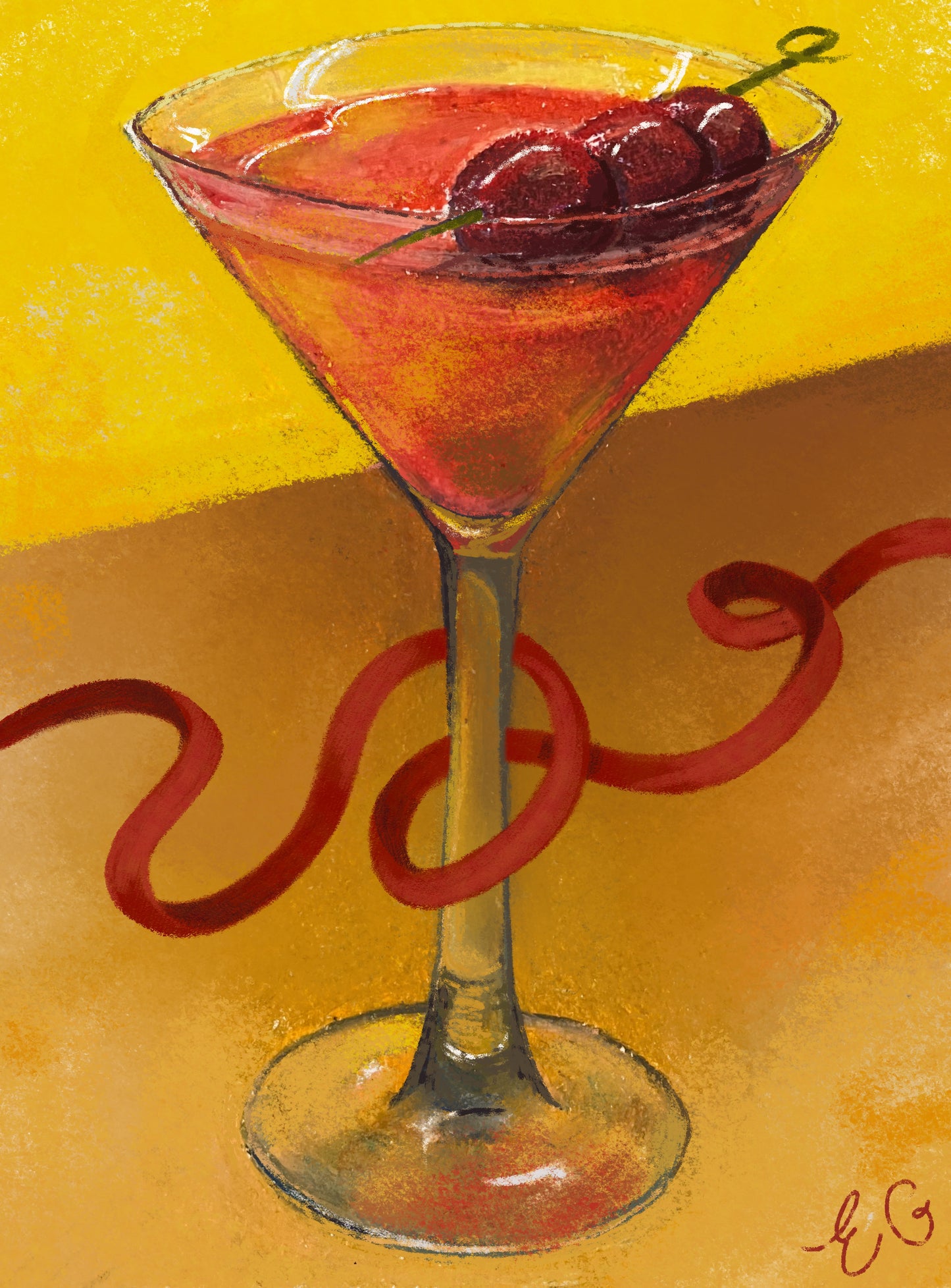 Cherry Cosmopolitan Oil Pastel Print